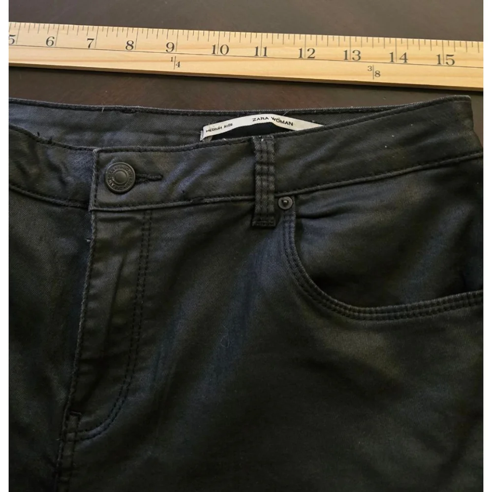 Zara Woman Whimsigoth Baddie Moto Black Coated Slim Fit Skinny Jeans Size 8